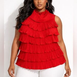 ✅🌹Red Ruffled Sleeveless Top